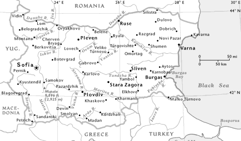 Map of Modern Bulgaria