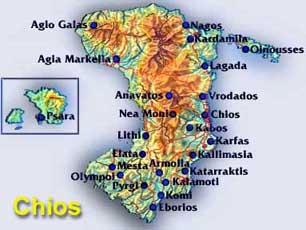 Map showing towns on Chios